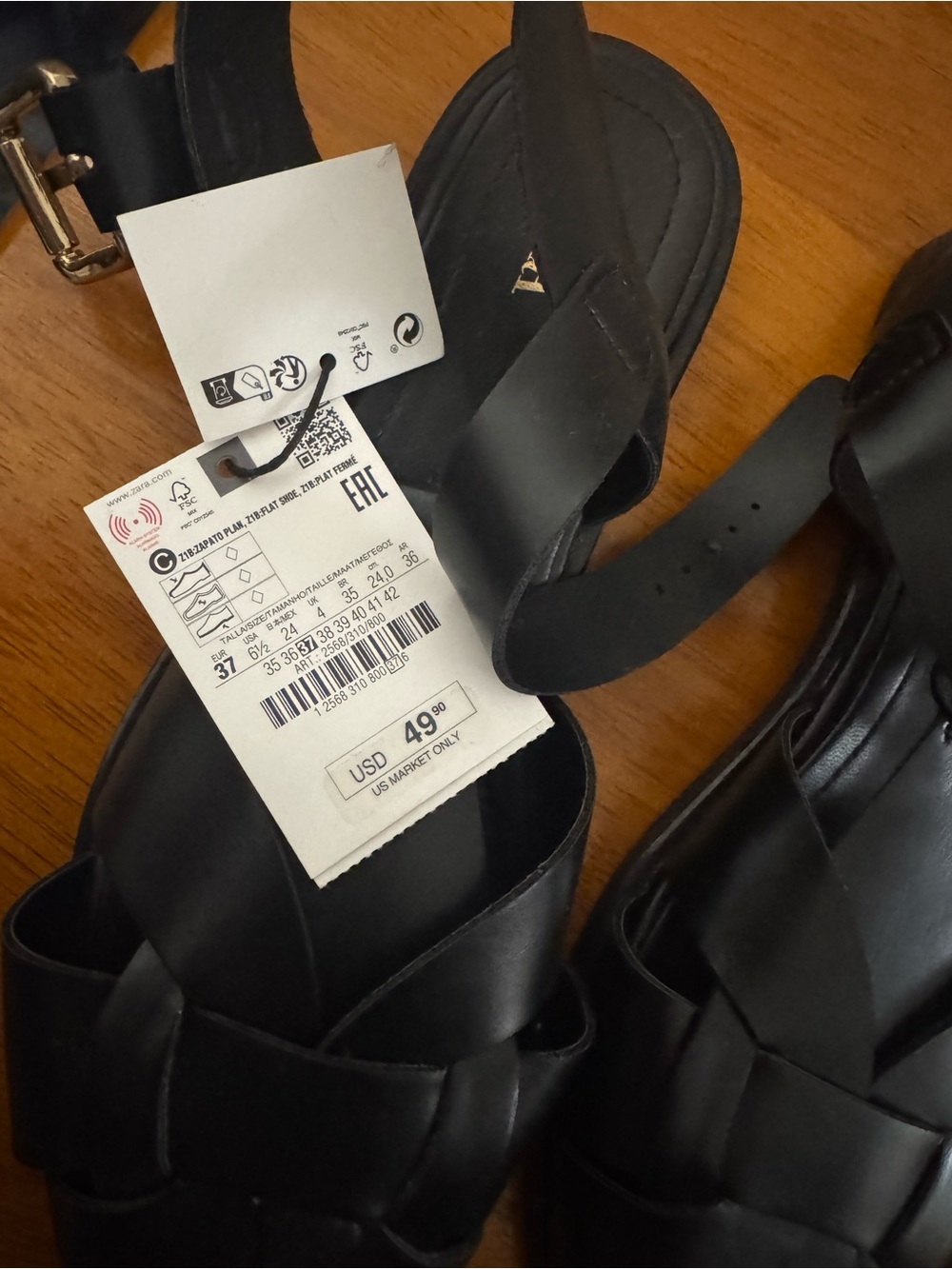 Zara Black Woven Leather Slingback Sandals - Picture 2 of 2